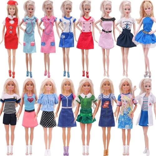 Barbies For Woman Fashion Outfit Dress Denim Skirt Daily Casual Wear Dollhouse Clothes Accessories For 30 Cm Barbies Dolls Gift
