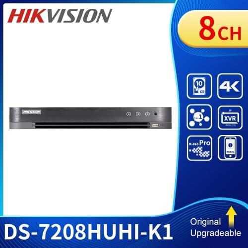 Hik Original English Version 8ch DVR h265+DS-7208HUHI-K1 AHD CVI TVI CVBS IP 8MP Security DVR for Analog Camera