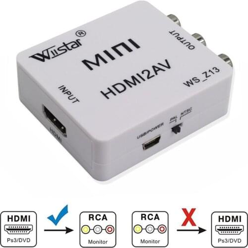 Wiistar 1080P HDMI to Video RCA AV Composite Adapter Converter HDMI2AV Adapter Converter Box Support NTSC PAL Output for TV DVD