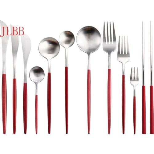 Red Silver Cutlery Set Aristocratic Party Wedding Home Restaurant Western Tableware Steak Knife Fork Coffee Spoon Teaspoon Set