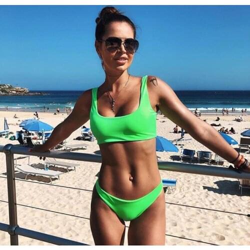 Europe 2021 Summer Hit Clearance Two Piece Bikini Cross Solid Color Swimsuit Swimming Suit For Swimwear Women Tankini Swim Wear