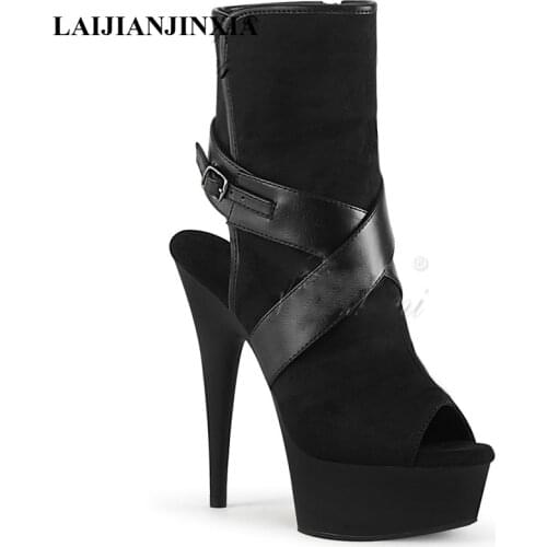 LAIJIANJINXIA New Fashion Dance Boots 15 cm High Heels Stiletto Zip Women Boots Sexy Ankle Boots Party Model Pole Dancing Shoes