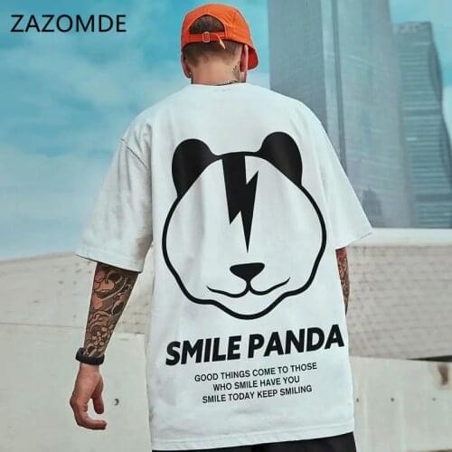 ZAZOMDE Fashion Bear Face Streetwear Oversized T-shirt Printing Loose Short-sleeved Shirt Summer Men Trend Black White T-shirt