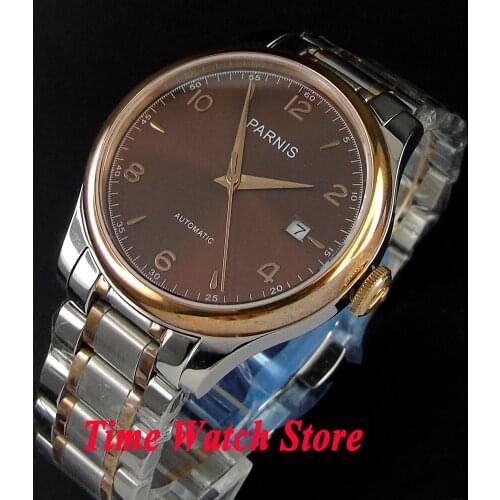 Parnis 38mm brown dial date Luminous Golden case sapphire glass 21 jewels MIYOTA Automatic movement Mens watch 595
