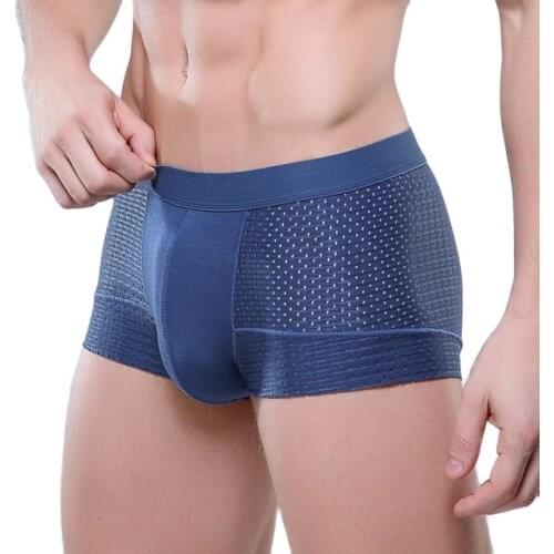 Mens Solid Breathable Mesh Boxer Shorts Hollow Soft Simple Style Male Underwear U Pouch Calzoncillos Sexy Seamless Underpants