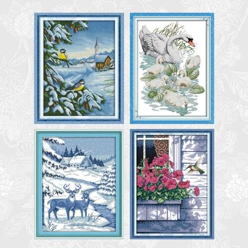 Animal activity series DIY Handmade Cross Stitch Printed Canvas Embroidery Sets for Needlework Cotton Thread Crafts
