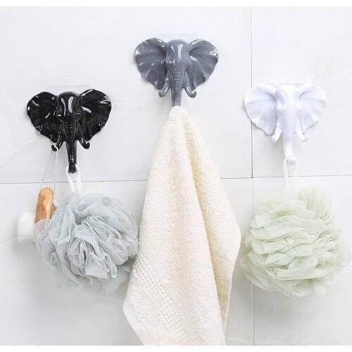 Elephant Head Animal Wall Door Clothing Hook Display Storage Racks Self Adhesive Hanger Bag Keys Sticky Holder Creative Decor