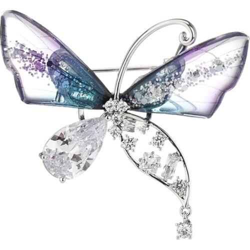 New Style Elegant Fashion Color Crystal Zircon Butterfly Brooch Pin Womens High End Temperament Jacket Suit Jewelry Accessories