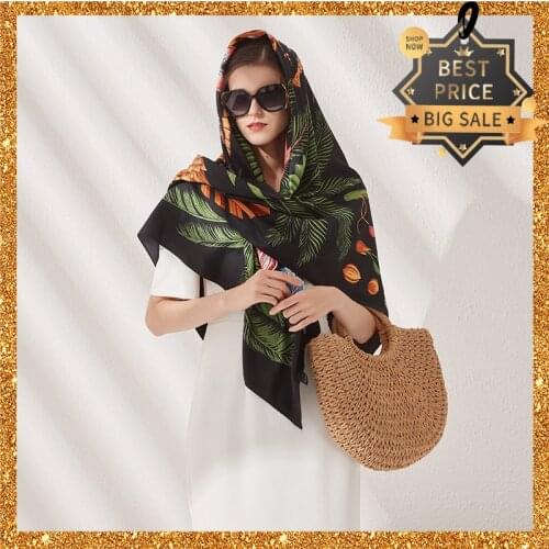 2020 New Print Women Big Scarf 130cm Square Foulard Twill Silk Ladies Kerchief Luxury Design Scarves Hijab Fashion Shawl Wrap