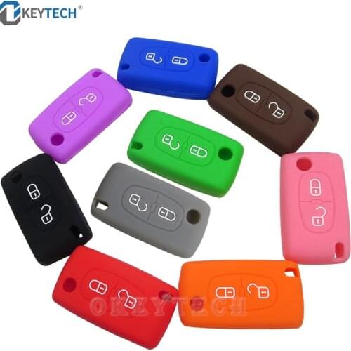 OkeyTech for Peugeot 208 207 308 RCZ 408 407 307 206 Silicone Case for Citroen C4 C5 C3 C2 C4L Xsara Picasso Car Flip Key Cover