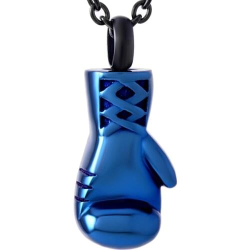 MJD8308 Blue Boxing Glove Shape Cremation Necklace Pendant Jewelry Keepsake for Ash