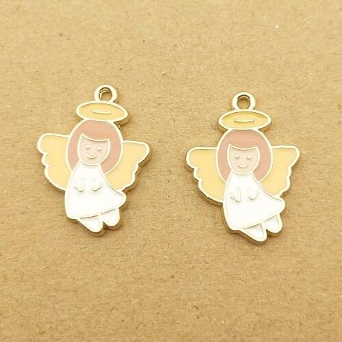 10pcs 16x22mm enamel angel charm for jewelry making cute earring pendant bracelet necklace charms diy charm