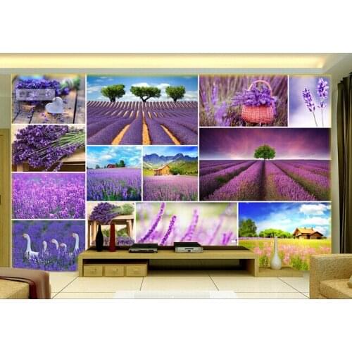 The latest 3D murals, de parede Papel, beautiful romantic Lavender. Living room, sofa TV background bedroom wall paper