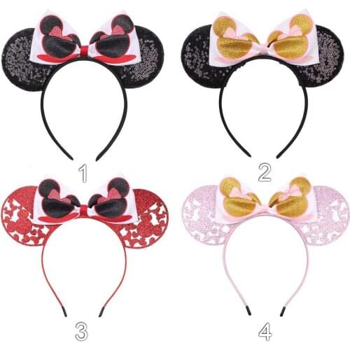 Disney 1pcs Mouse Ears Headband Ribbon Hair Bows Floral Bow Hairband DIY Hair Accessories For Girls Party Accesorios Mujer