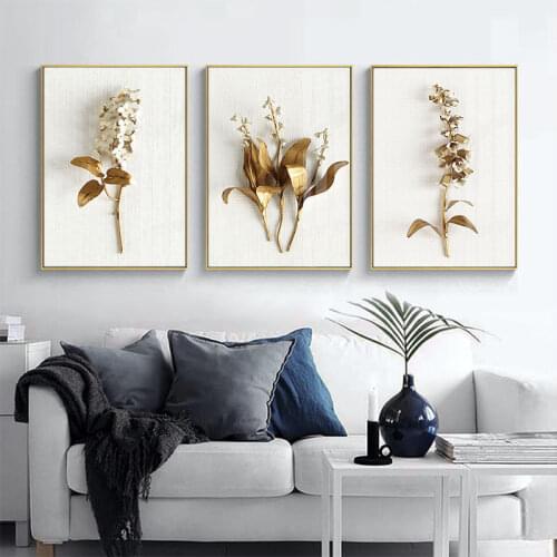 Modern Luxury Plant Leaves and Flower Canvas Painting Print Decorative Wall Picture for Living Room Nordic Home Decor Art Poster