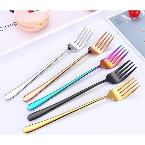 Steel Colorful Spoon And Fork Long Handle Fork Spoon Supplies Party Tableware Hotel Restaurant Fork Steak O6J6