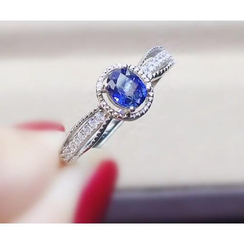 Natural real blue sapphire or emerald ring Per jewelry 925 sterling silver 4*5mm 0.6ct gemstone Fine jewelry J2128017