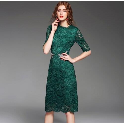 Fashion Elegant Women Lace Dress High-end Beautiful Beading Dress Knee-Length Autumn Dresses for Women 2016