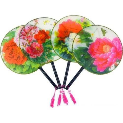 100pcs Round Palace Chinese Silk Fans Wedding Party Birthday Favor Ladies Handle Hand Held Fan Ethnic Dance Show Props ZA4807