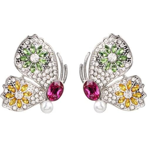 2019 New Fashion Charm Gold Silver Color Crystal Rhinestone Butterfly Stud Earrings Jewelry Gift For Women Girl Pendientes Mujer