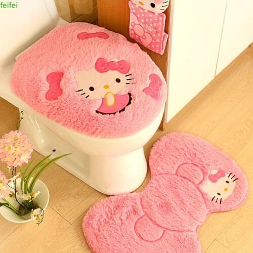 4PCS/SET Pink Cartoon Soft Bathroom Toilet Seat Lid Cover Bath Mat Holder Carpet Seat Cushion Rings Toilet Set