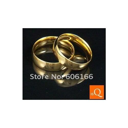 40pcs 6mm 18K GP Gold Plated Wedding Ring High Polished Comfort Fit Dome Band Ring Stainless Steel Rings Fashion Jewelry