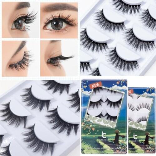 5 Pairs 3D Faux Mink Hair False Eyelashes Wispies Fluffies Drama Eyelashes Natural Long Soft Handmade Cruelty-free Black Lashes