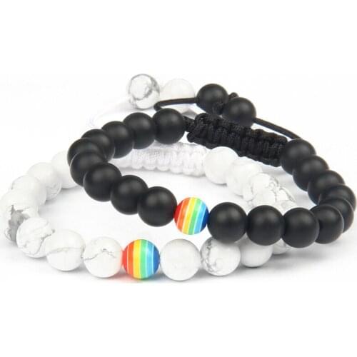 Ailatu Equality Bracelet Wholesale 8mm Natural White Howlite Couples Rope Chain Distance Jewelry Gift Yoga Stone Trendy