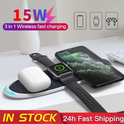 15W Wireless Charger Stand 3 in 1 Qi Fast Charging Dock Station for Apple iWatch 6 5 4 3 2 1 AirPods Pro For iPhone 11 XS XR X