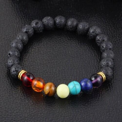 Seven chakra bracelet stone natural 8mm lava-rock yoga bracelet lot 100pcs/lot free shipping
