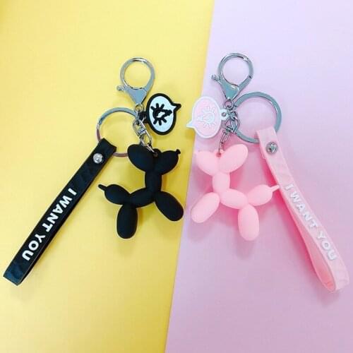 2021New Fashion Stereo Cute Balloon Dog Keychain Key Ring Creative Cartoon Mobile Phone Bag Fun Keychain Gifts Keychains