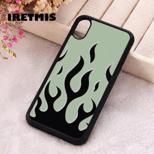 Iretmis 5 5S SE 2020 Phone Cover Case for iPhone 6 6S 7 8 Plus X Xs XR 11 12 Mini Pro Max Silicone TPU Green flame