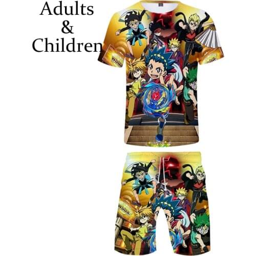 New prinr 3D Beyblade Burst Evolution T-shirt+Beach shorts men women Hip Hop Summer Casual 3D Hot boys girls two-piece cool sets