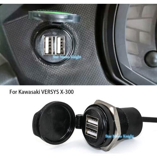 Socket Splitter 2 USB Charger Cover Car Charger with Led Light Power Adapter Motorcycle Socket Mount For Kawasaki VERSYS X-300