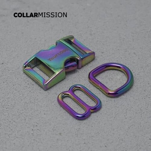 Engraving 15mm(metal buckle+adjust buckle+D ring)for backpack DIY dog cat collar webbing sewing rainbow accessory premium