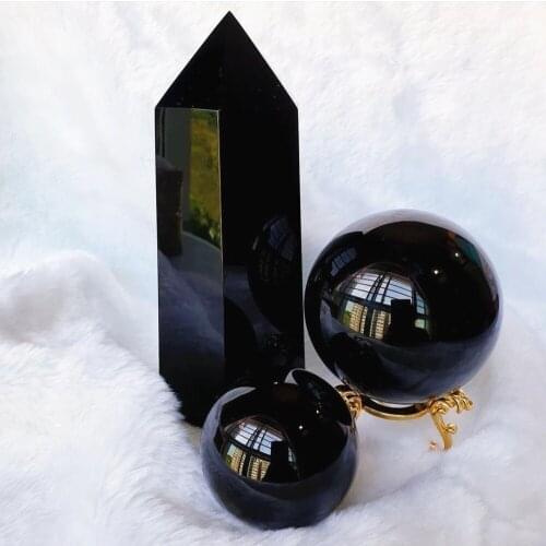 Natural Black Obsidian Sphere Crystal Ball Obelisk Wand Point Tower Healing Stone Home Decoration Holiday Gifts