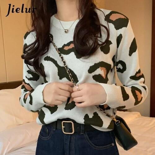 Jielur Print Autumn Winter O-neck Sweater Women Basic Primer Knitted Sweaters Pull Femme Chic Slim Jumper Soft New Pullovers