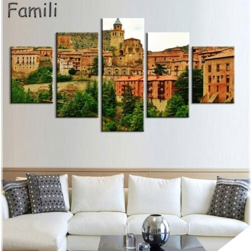 Canvas Painting Wall Art Picture 5Pieces Scenery House Modern Home Decoration Painting Picture Print Painting (Unframed)
