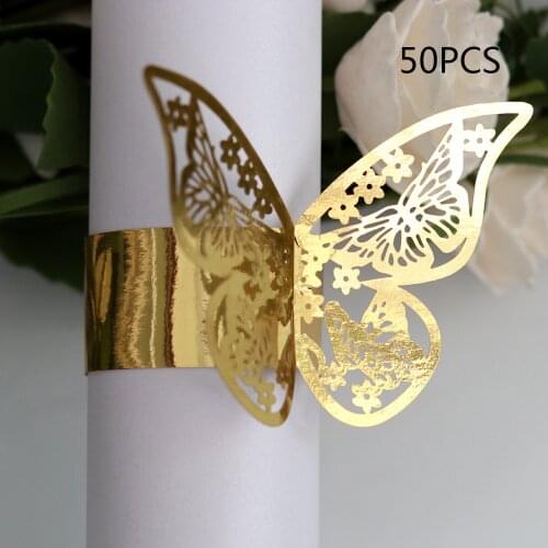 Wholesale 50pcs New Year hollow Paper Butterfly Napkin Rings Weddings Party Serviette Table Decoration Favor for Christmas