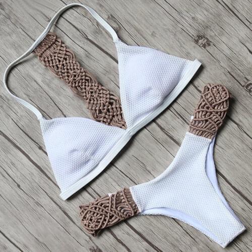 Sexy Knitted Patchwork Biquinis Padded bikini set Women push up Low waist Swim Suits Beach Swimwear Bathing Suit Maillot De Bain