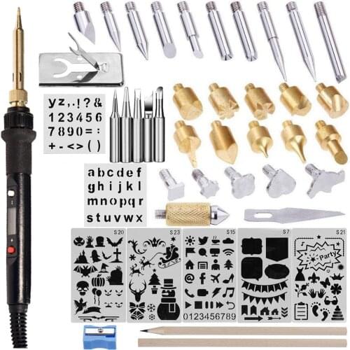 42Pcs Wood Burning Kit 80W Adjustable Temp Soldering Pyrography TP-938-42 Soldering Iron Set