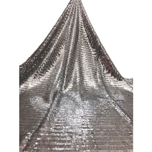Pretty Silver Color Sequins Embroidered Material African Cord French Lace Fabirc for Fashion Show Dress