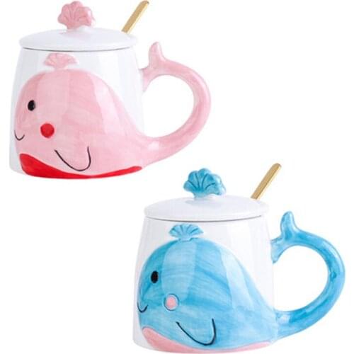 Creative Hand-Painted Whale Coffee Mug Cute Whale Novelty Gift Present Cup With Lid Spoon for Christmas Thanksgiving Festival