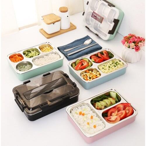 304 Stainless Steel Lunch Box With Spoon Thermal Leak-proof Bento Box Microwave Tableware School Office Portable Food Container