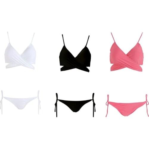 Summer Ladies Solid Color Split Comfortable Fresh Fashion Sexy Swimsuit Beachwear Gather Bikini
