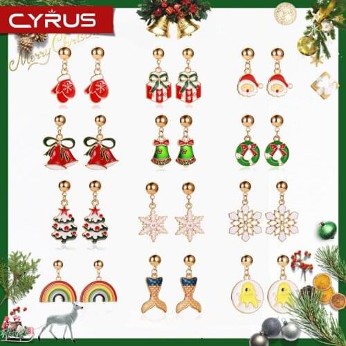New Christmas Dangle Earrings For Women Christmas Tree Snowflake Pumpkin Rainbow Bell Gloves Santa Claus Female Wild Jewelry