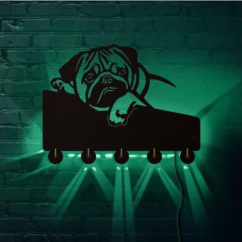 English Bulldog Wall Mounted Key Organizer with 5 Key Hooks WIth LED Backlight Pure Breed Bull Dog Entryway Organizer Wall Decor