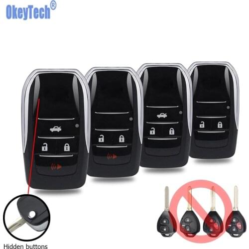 OkeyTech Remote Car Key Case For Toyota Corolla RAV4 Toy43 Folding Flip Replacement Car Key Shell Cover Fob Blank Uncut Blade