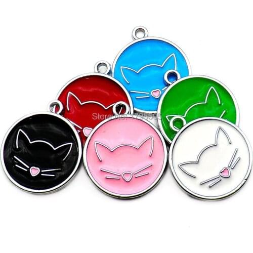 Wholesale 20pcs lovely cat face Personalized Dog ID Tag Engraved Pet Name Tags Collar Customized Name and Phone Plate Anti-lost
