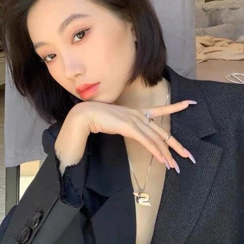 TIMEONLY Japanese Style Oversize Letter Pendant Necklace Small Link Long Sweater Chain Necklaces for Women Lover D S Jewellery